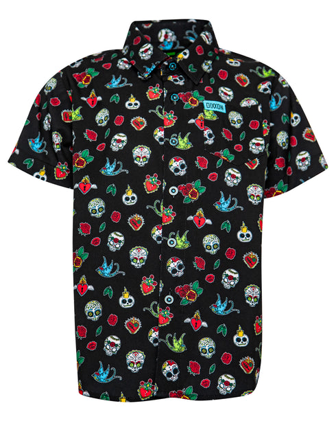 LOS MUERTOS PARTY SHIRT SHORT SLEEVE BUTTON UP  - YOUTH